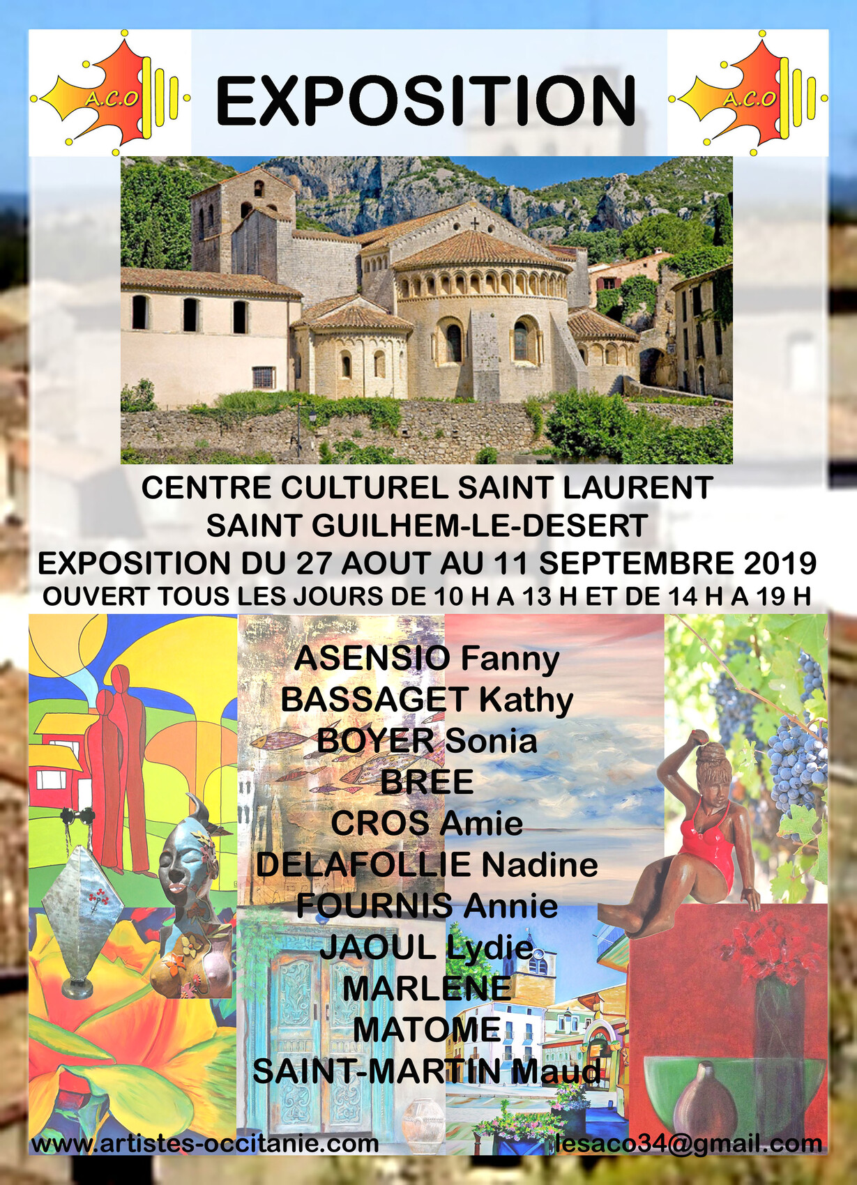 Exposition de  l'A.C.O au Centre Culturel Saint Laurent à Saint Guilhem le Désert