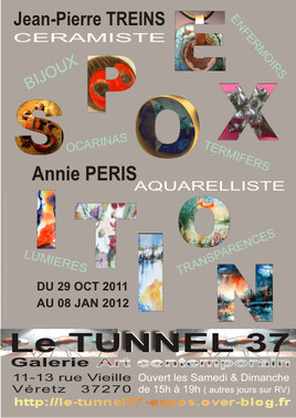 Expos-Tours, céramiques, Jean Pierre Treins, aquarelles, Annie Peris, galerie LT 37