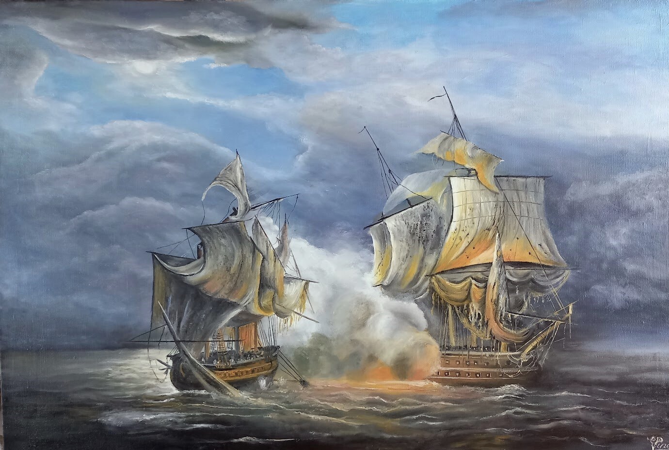 Combat Naval entre deux Frégates lors de la bataille du " Texel"  en 1694