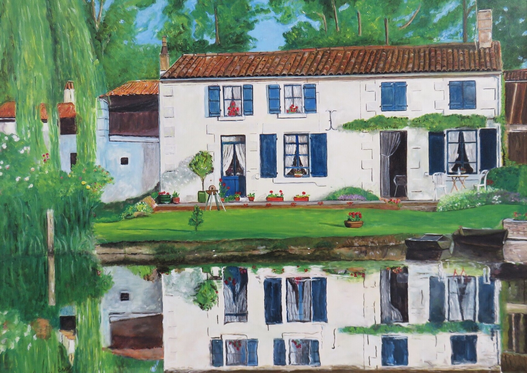 Peinture La maison aux volets bleus