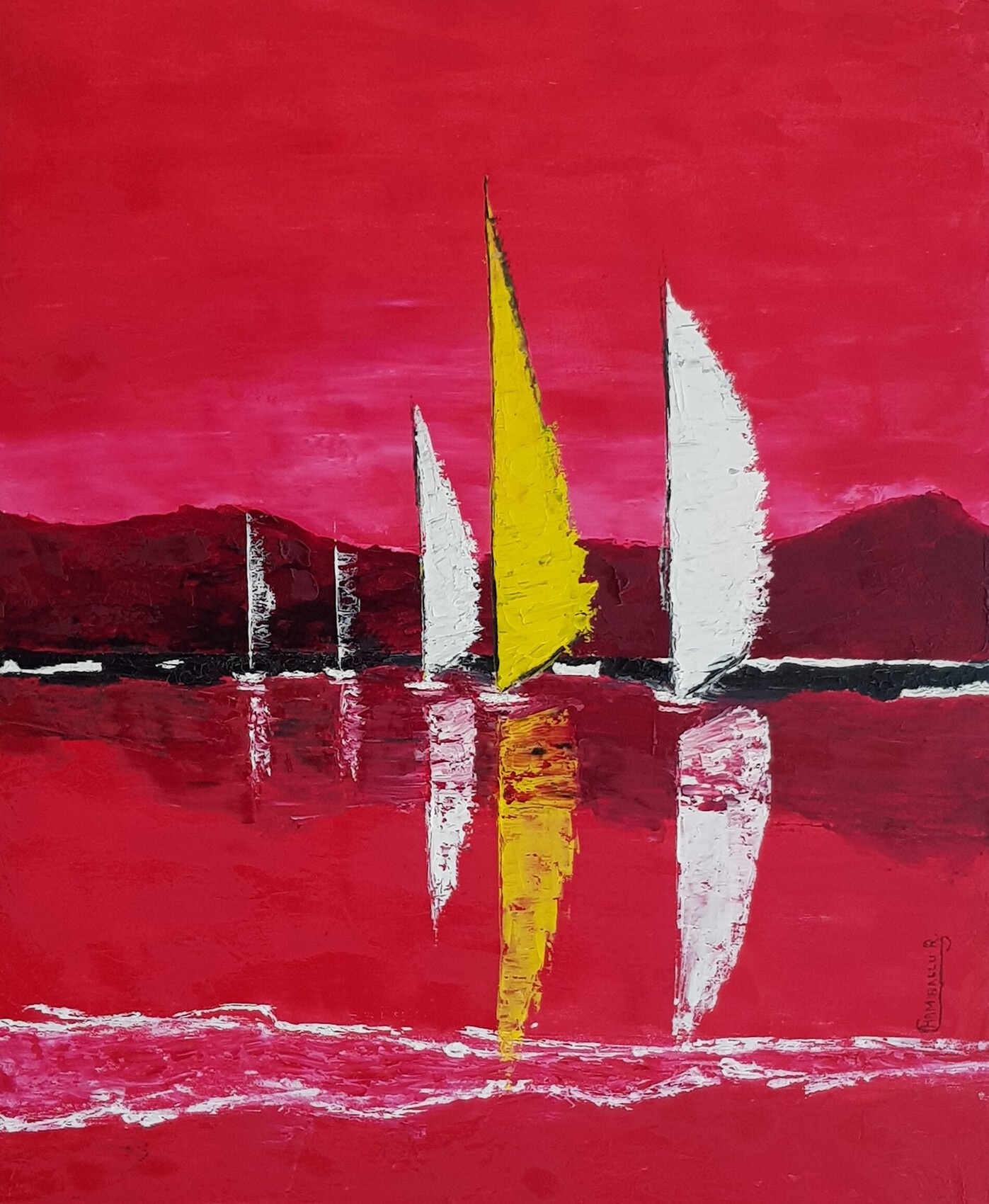 Peinture Bateaux sur une mer rouge