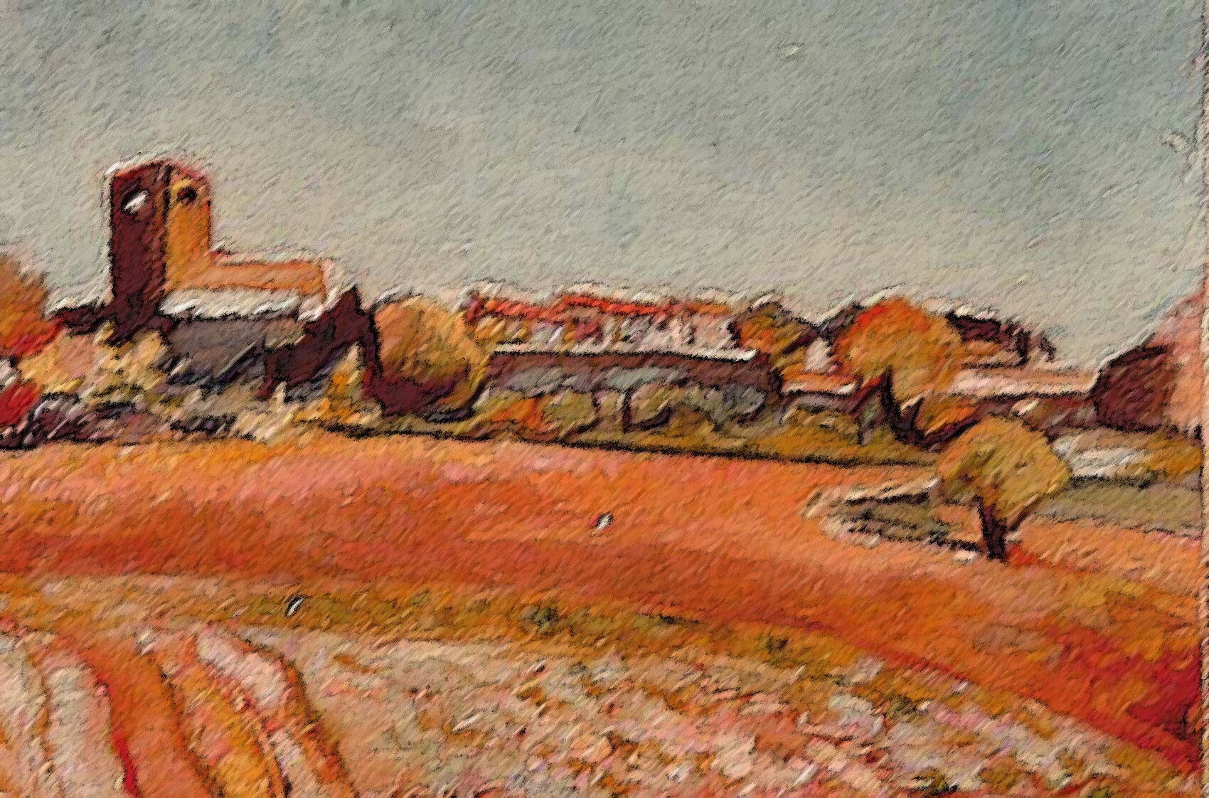 Peinture Bellegarde du Razès vue de la route de Mirepoix