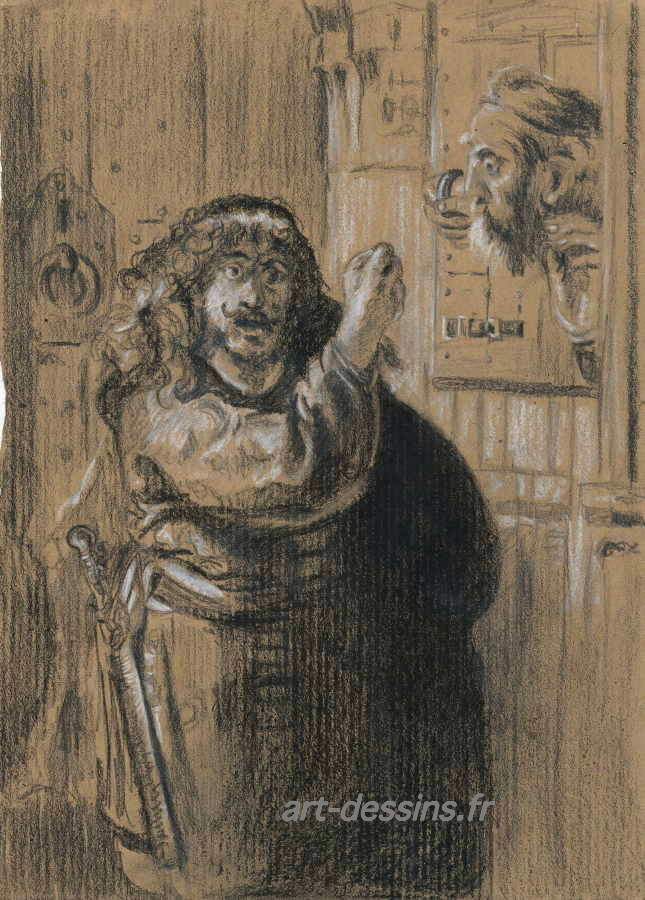 dessin au fusain, d'après Rembrandt