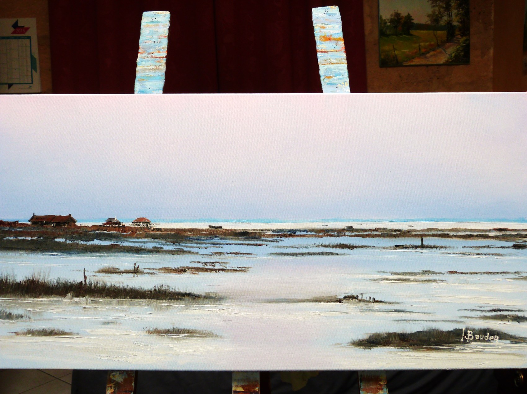L'île aux oiseaux, peinture à l'huile 80x40 cm.
