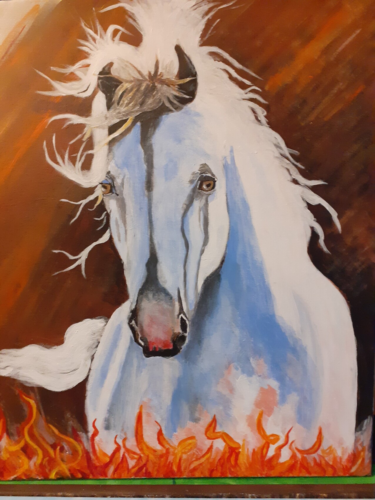 Peinture Cheval blanc dans les flammes