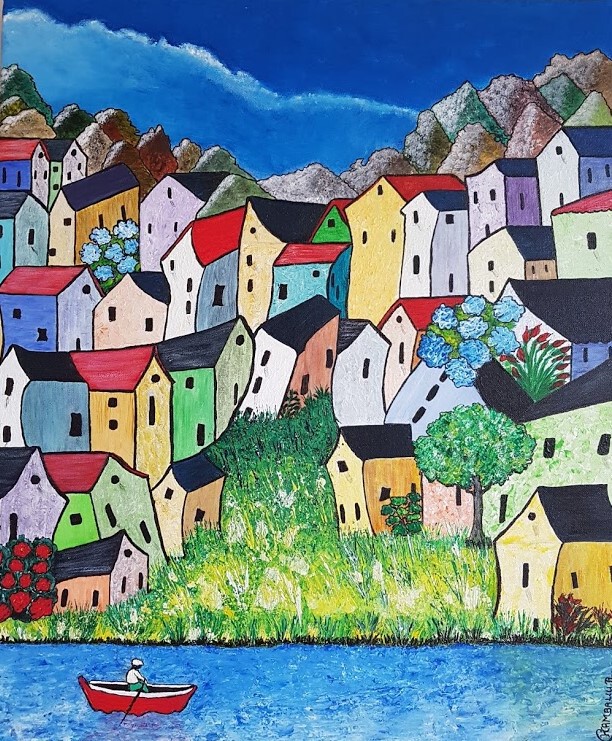 Peinture MAISONS AU BORD DE L'EAU Peinture MAISONS AU BORD DE L'EAU