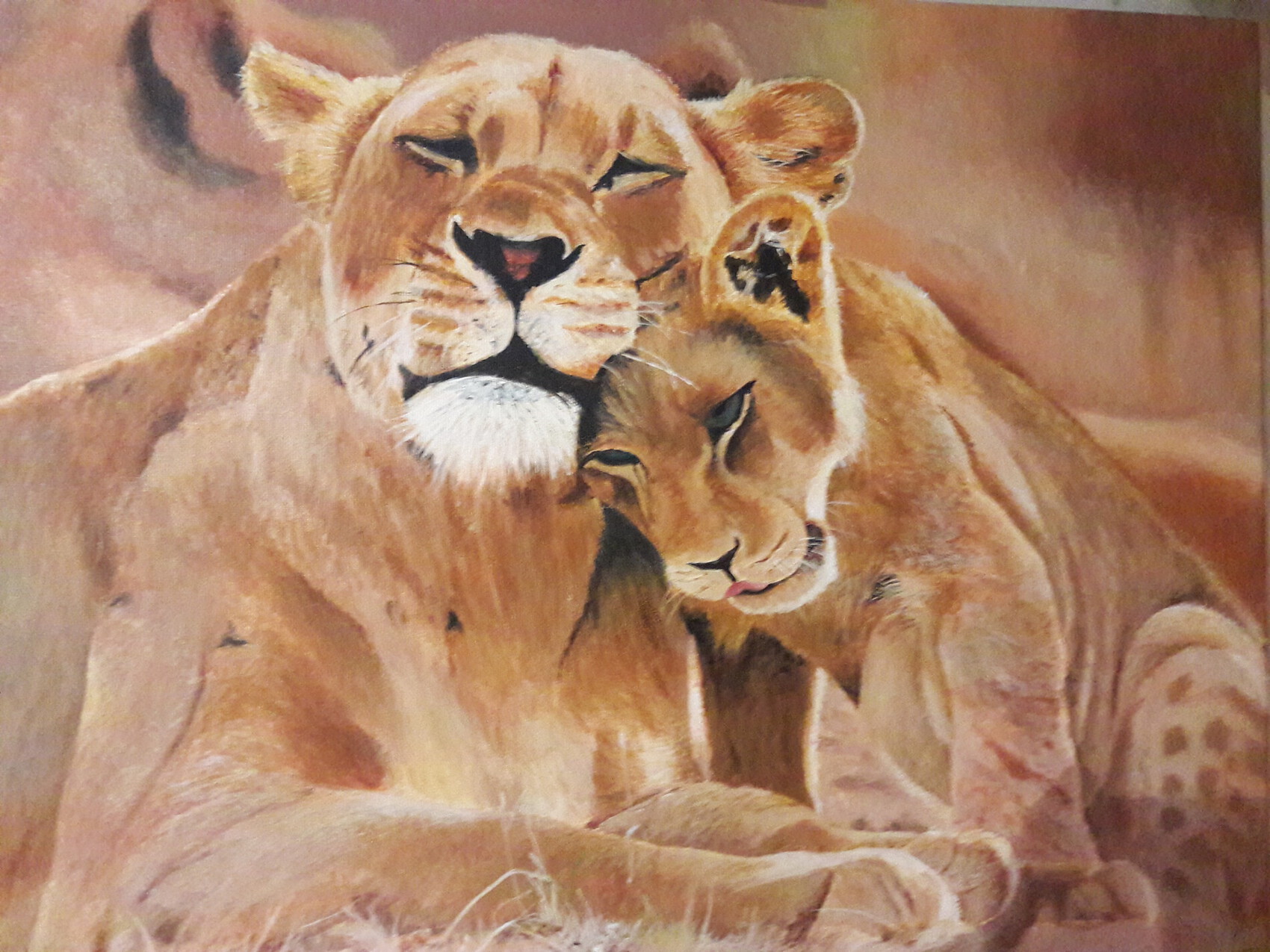 Peinture Lionne et son lionceau