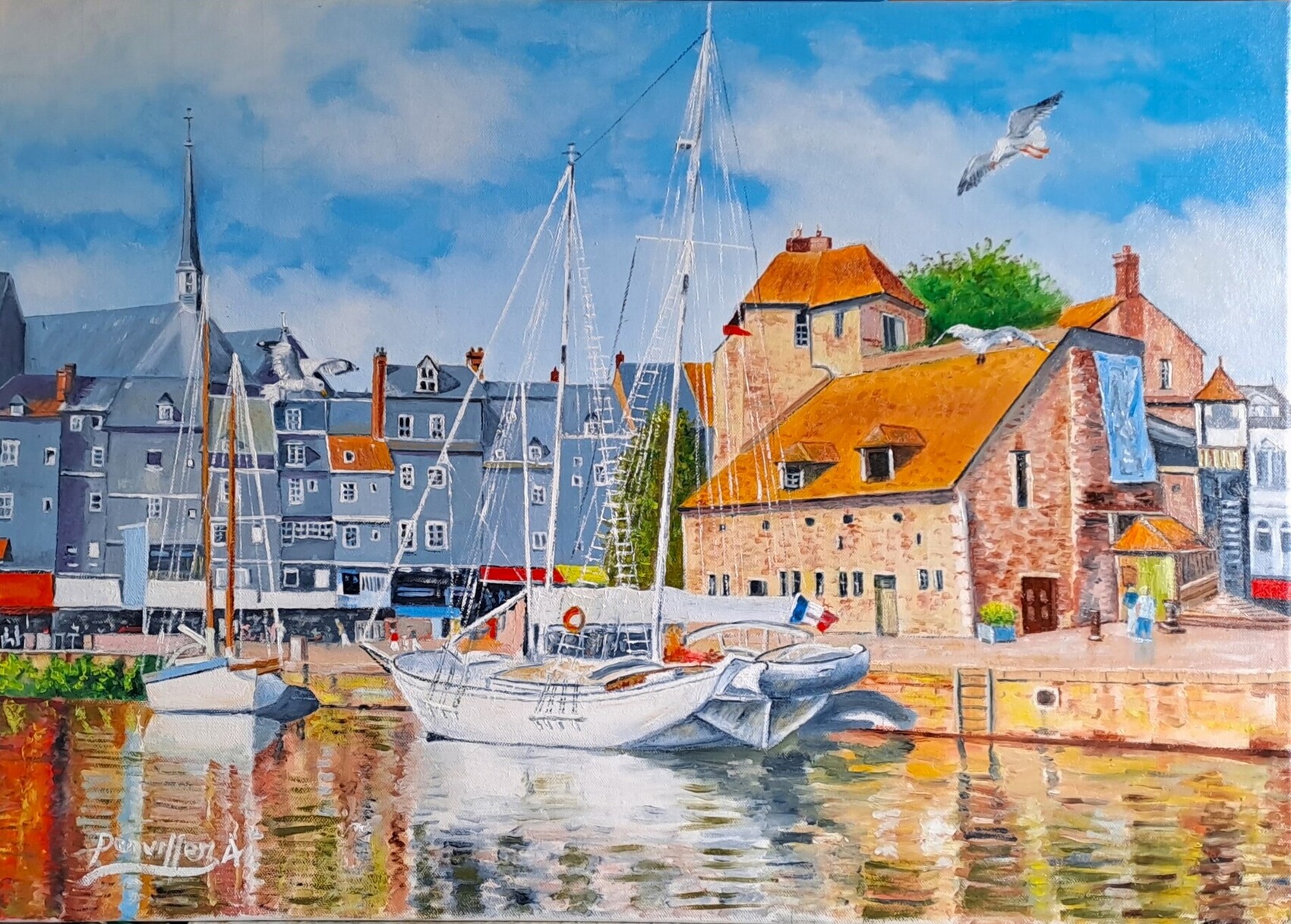Peinture HONFLEUR le vieux bassin huile toile 70x50