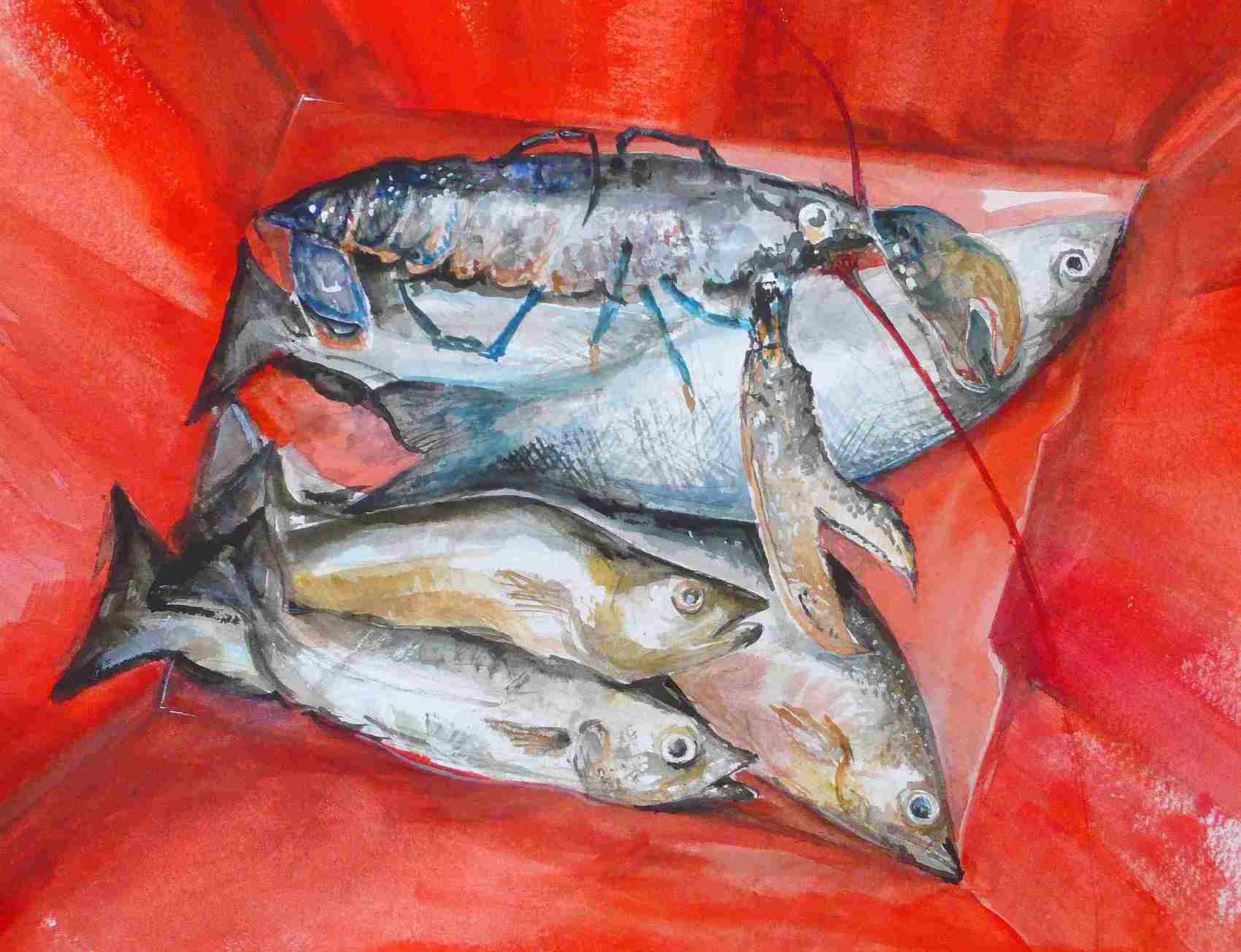 Peinture Poissons et crustacés