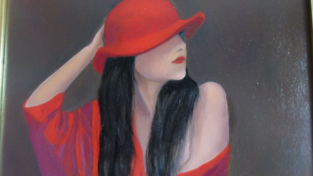 Peinture ma fille et son chapeau rouge
