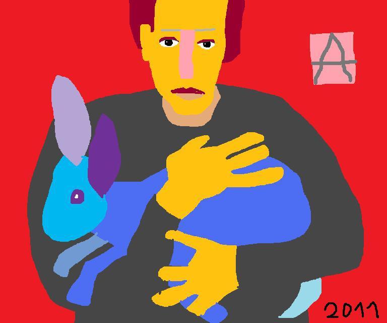 Peinture Homme au lapin