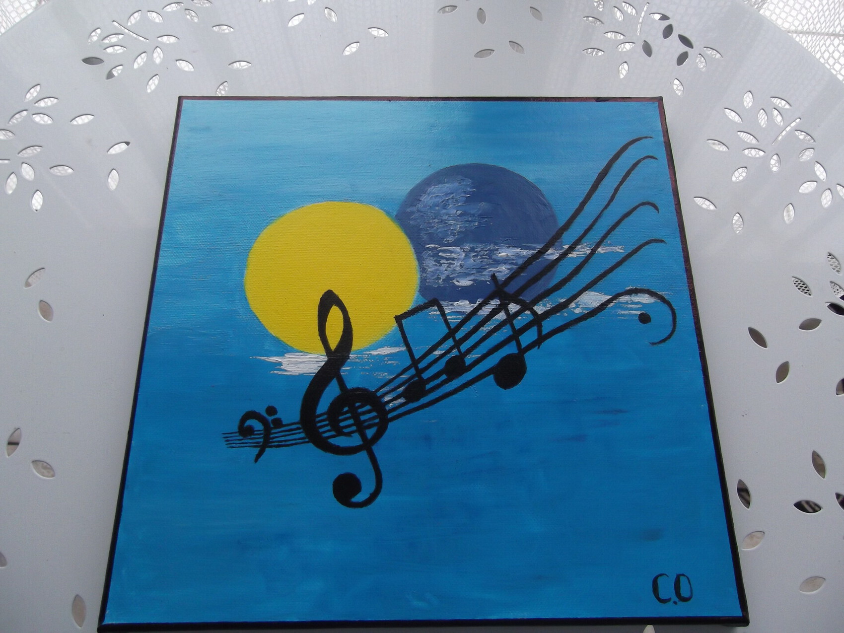 Peinture Le soleil a rendez-vous avec la lune