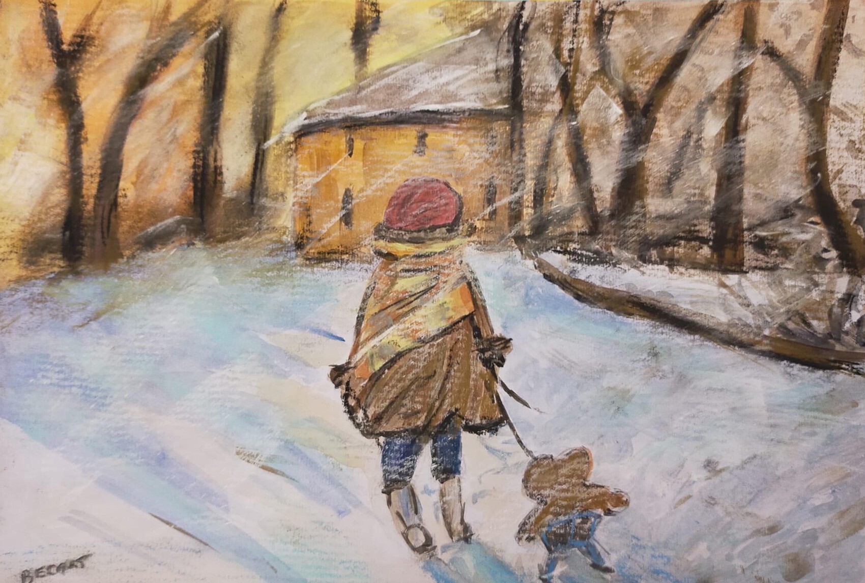 La petite fille et nounours dans la neige