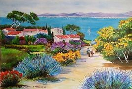 PAYSAGE C&Ouml;TE D'AZUR aquarelle 55x35.5