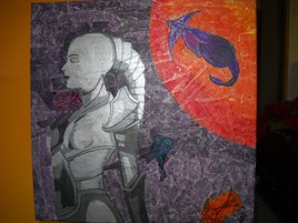 Tableau en technique mixte "Femme de l'espace"