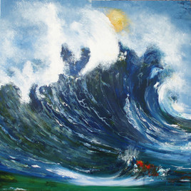 Rocher rouge sous la vague