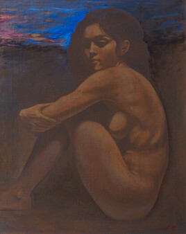 Jeune femme nue avec le ciel du soir