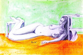 Femme nue allongée de face Zoé 2/2 - Drawing : a naked woman lying in front