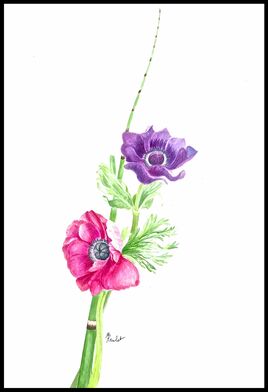 Les an&eacute;mones et la pr&ecirc;le d&rsquo;hiver / Painting : Anemones and a winter horsetail