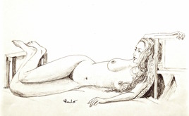 Femme nue allongée de face Zoé 1/2 - Drawing : a naked woman lying in front