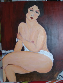 Copie d'un des tableaux " Femme nue assise sur le divan Amedeo Modigliani "