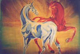 chevaux bleu et rouge