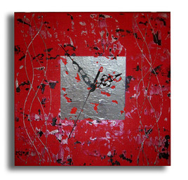 tableau horloge carrée moderne rouge noir gris salon chiaradeco