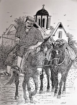 Un homme part au marché de la canée avec ses ânes