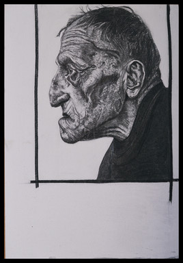 sans-titre - Papier maroufl&eacute; sur bois - Fusain // Colle de peau de lapin