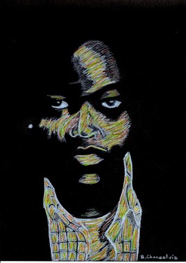 Dessin Portrait Noir & Blanc (avec crayons de couleurs )