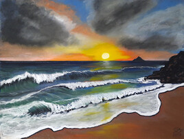 "Waves and sky at sunset"