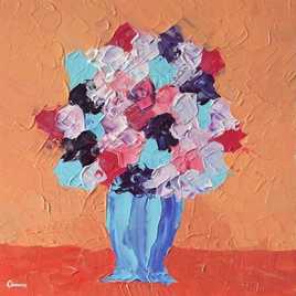 "Tendre Bouquet sur Fond Corail n&deg; 1" (H1505)