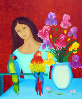 Jeune fille aux perroquets