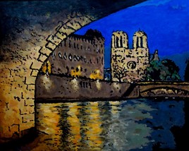 Acrylique sur toile : Sous le Pont-Neuf, la nuit