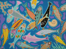 Banc multicolore marin