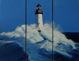 Peinture acrylique: Phare dans la temp&ecirc;te