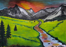 "Paysage alpestre au couchant"