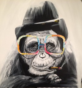 "Le singe &agrave; lunette" Acrylique sur toile