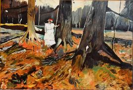 Bois avec jeune fille en blanc