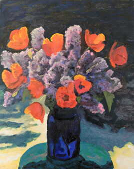 Bouquet de lilas et coquelicots