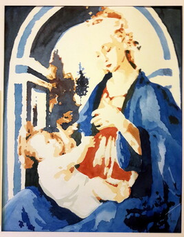 Vierge à l'Enfant (d'après Botticelli) - Aquarelle uniquement
