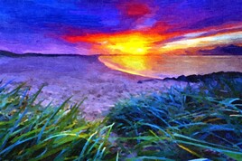 Cadre sur toile "Coucher de soleil sur la plage" / 75 x 50 cm