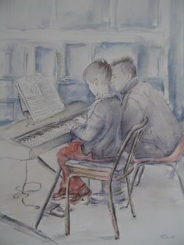 jeune pianiste et son professeur
