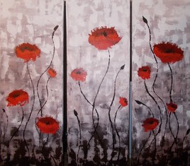 Triptyque coquelicots impressionniste