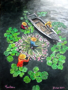 Cueillette des fleurs de lotus