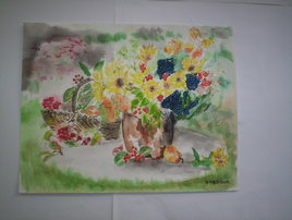 Pot et panier fleuris