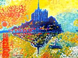 Coucher du soleil sur le Mont-Saint-Michel ( Manche) en 1992