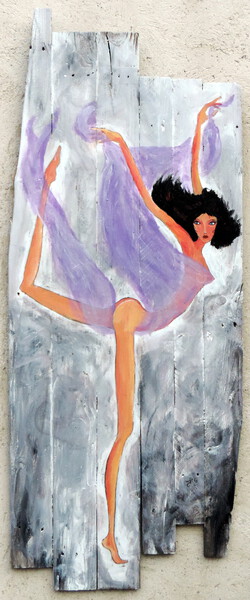 danseuse au voile violet peinture sur bois de palette 1,34 X 52 Jf Gantner