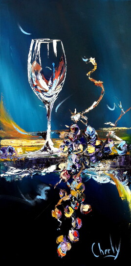 Lumière de vin et de Raisins sur fond Bleu