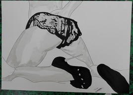 dessin nu féminin erotique portrait "Jeu de dentelle"